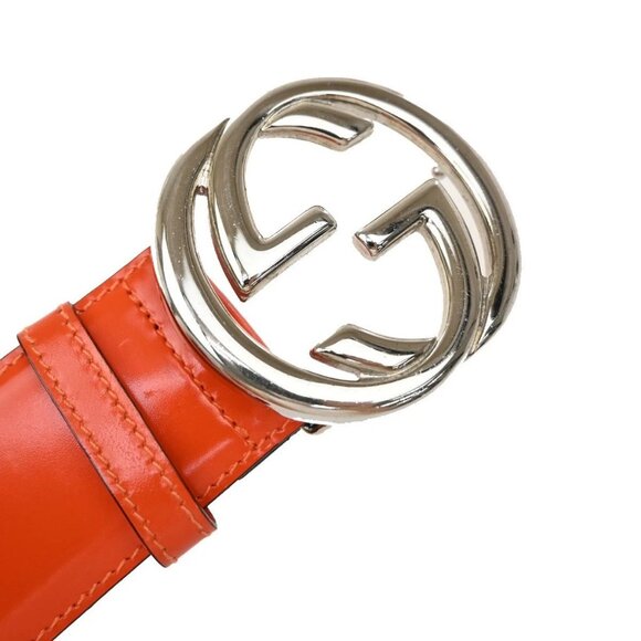 GUCCI GG Logo Interlocking Belt 75/30 Leather Orange SHW Italy 60KB122 - Picture 7 of 12